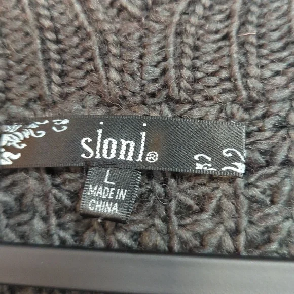 Sioni Gray Wool Blend Rabbit Fur Trim Thick Cable Knit Chunky Cardigan Sweater L - Picture 8 of 10